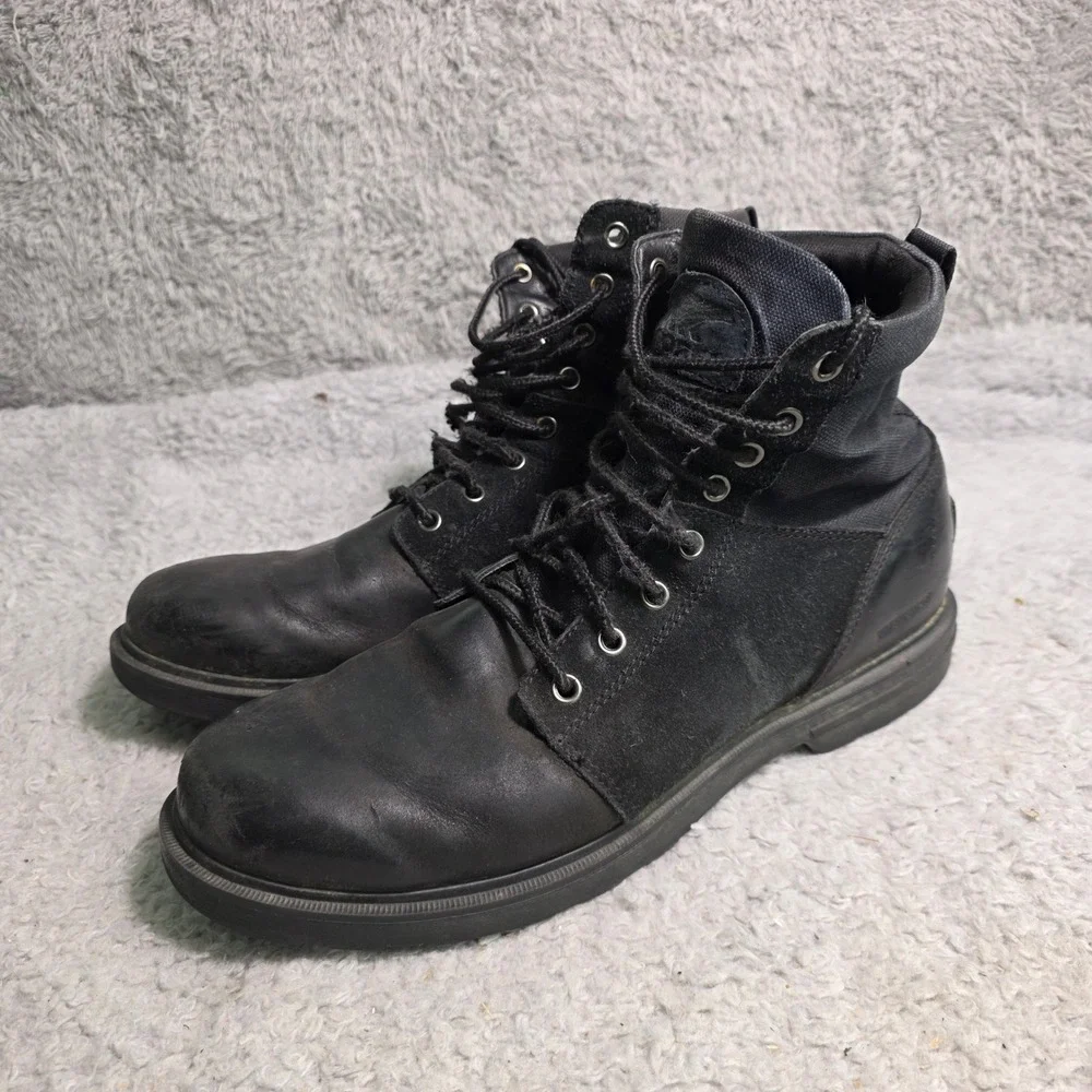 Sorel‎ Carson Six Boots Black Leather Canvas Waterproof Mens 11 Worn but Good